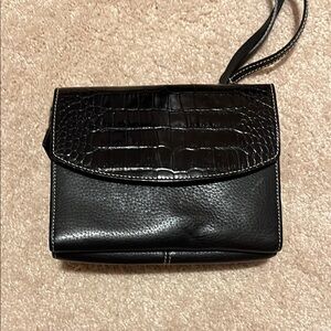 Brighton Black Crossbody Bag with Textured Flap and Leather Strap